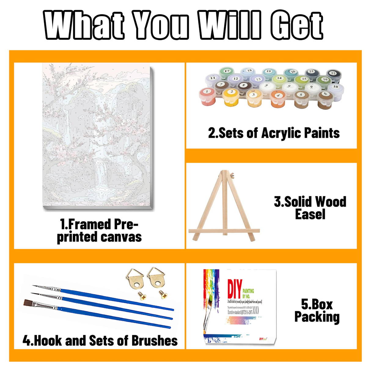 Paint by Numbers with Frame Wooden Easel-Plum Blossom Paint by Number Adult,Waterfall Paint by Numbers Framed Canvas,Adult Paint by Number Kits on Canvas Framed Gifts and Home Wall Decor 12x16inch Ausanrl