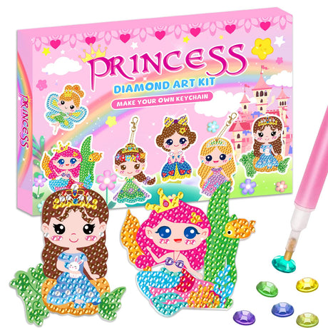Labeol Arts and Crafts for Kids Ages 8-12 - Creat Your Own GEM Keychains-5D Diamond Art by Numbers GEM Art Kits for Kids Girls Toddler Crafts Age 6-7 6-8 10-12 (Princess) Labeol