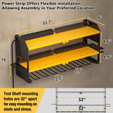 YYR Power Tool Organizer with Charging Station Wall Mount, Cordless Drill and Battery Holder for Garage Organization, Electric Tools Storage Rack Build in Surge Protection Power Strip - Yellow Shelf YYR