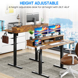 Vabches Electric Standing Desk Adjustable Height, LED Stand Up Desk with Drawers and Charging Station 48 Inch Ergonomic Sit Stand Desk with Storage Uplift Work Desk for Home Office (Rustic Brown) Vabches