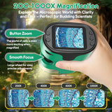 1000X Handheld Microscope for Kids 4K 2.0" Screen Rechargeable Mini Pocket Digital Microscopes w/Slides Kit Portable Edu Gift Age 4-6 8-12 Children Students (Green) BEBANG
