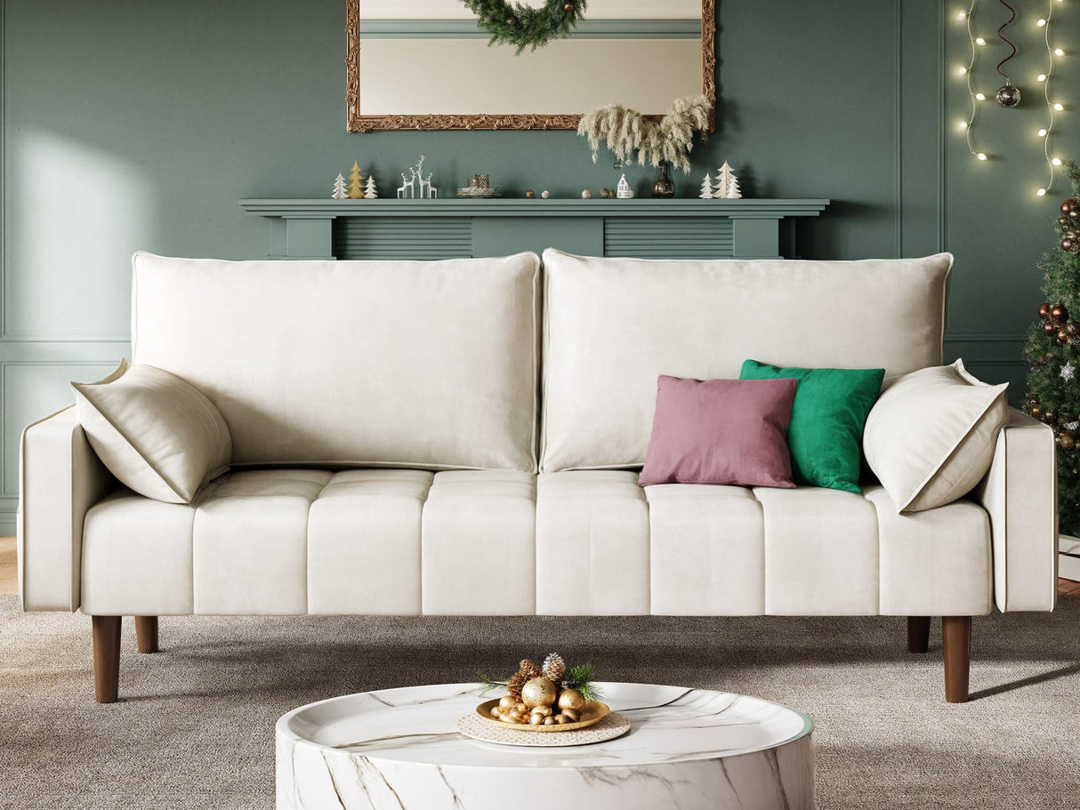 YITAHOME 56" Loveseat Sofa, Velvet Fabric Sofa Couch for Small Space, Modern Loveseat with Button Tufted Seat and Side Storage Pockect, 2 Seater Couch for Living Room Bedroom, 2 Pillow Included, Beige YITAHOME