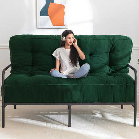 MAXYOYO 8" Futon Mattress Full Size, Ultra Thick Boucle Futons Sofa Couch Bed Sleeper Sofa Bed Floor Mattress for Adults, Shredded Foam Filling (Frame Not Included), Green MAXYOYO