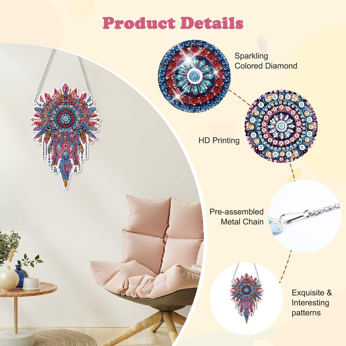 HEIBAGO Dreamcatcher Hanging Diamond Art Kits for Adults, Special Shaped Crystal Diamond Painting Ornament Kit, DIY Double-Sided Pattern Window Pendant Gem Art Kit for Home Wall Decor 8.3x8.3inch HEIBAGO
