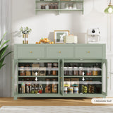 FINETONES Buffet Cabinet with Storage, 55.1" Large Sideboard Buffet, Farmhouse Kitchen Cabinet with 3 Drawers and 4 Doors, Wood Coffee Bar Table for Kitchen, Green FINETONES