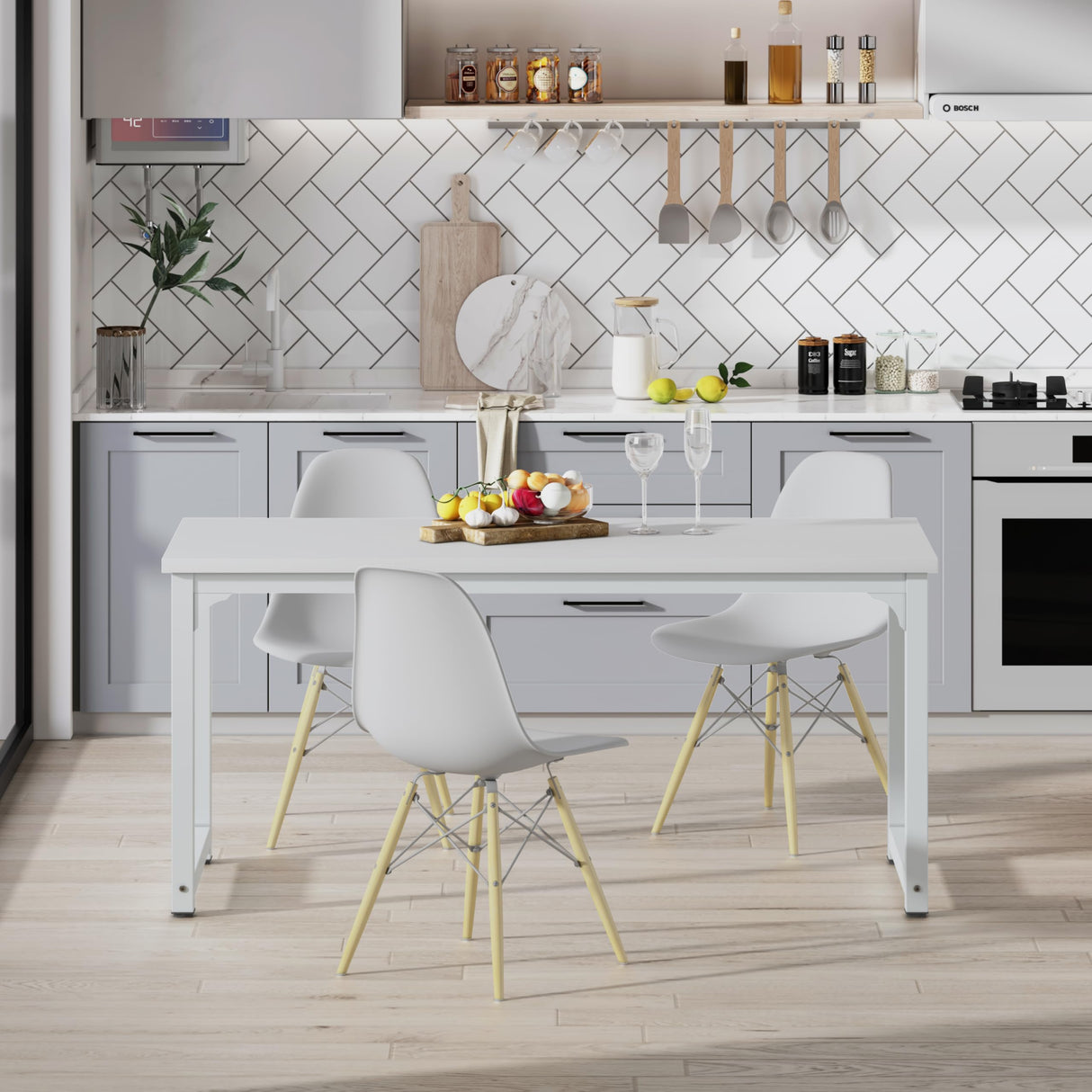 NSdirect Large Office Desk for Home Office, Large 63" Computer Desk Table, Wide Writing Study Desk for 2 Person, Metal Sturdy Frame Thicker Steel Legs, (White, 62.6" L x 22.8" W x 28.7" H) NSdirect