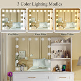 WXBOOM Vanity Desk with Mirror and Lights, 37" Makeup Vanity with Bulbs & Power Outlet, 3 Colors Lighting Adjustable Brightness, Dressing Table with Cushioned Chair and Cabinet, 3 Drawers, White WXBOOM