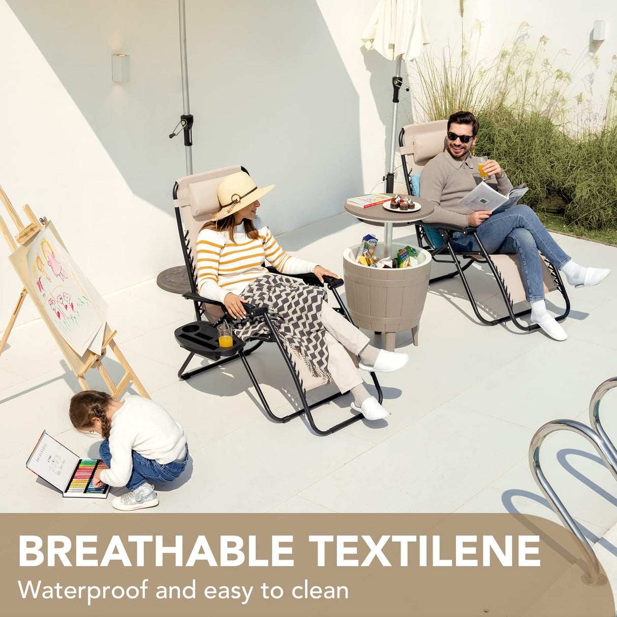 Devoko Patio Zero Gravity Chair Outdoor Folding Adjustable Reclining Chairs Pool Side Using Lawn Lounge Chair with Pillow Set of 2 (Beige) Devoko