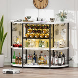 Furmax Wine Bar Cabinet for Liquor Bar Table Bar Cabinet with Lights and Outlet 4-Tier Storage Freestanding Wine Racks with Glass Holder Mini Bars for Home, Bar Furmax
