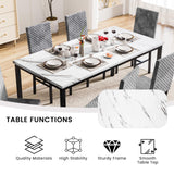 Recaceik 7 Piece Dining Table Set for 6 with Chairs of Velvet Foam, Faux Marble Kitchen Dining Table Set for Small Space, Living Room, Apartment (Grey) Recaceik