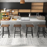 COSTWAY Wooden Saddle Stools Set of 2, 29-inch Bar Height Stools with Curved Seat Surface, Rubber Wood, Acacia Wood, Footrests, Kitchen Island Counter Stools for Restaurant Cafe Pub, Brown+Black COSTWAY