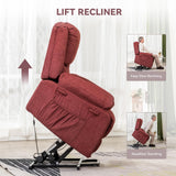 COMHOMA Power Up Lift Chairs Recliners for Elderly, Electric Recliner Chair with Massage and Heat,2 Side Pockets, Fabric (Red) COMHOMA