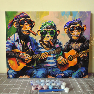 Monkeys Play The Guitar Paint by Numbers Paint by Numbers Kits for Adult Abstract Pigment in Gift Box Music Perfect for Gift Home Wall Decor Without Framed 16''W x 20''H