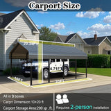 10x20 FT Metal Carport Heavy Duty with Galvanized Steel Roof & Frame, All-Weather Portable Car Garage Canopy Shelter for Cars, Safe Boat Cover Car Ports for Yard Poborin