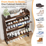 VINGLI Fluted Shoe Cabinet Storage for Entryway,Hidden Shoes Storage Cabinet with 2 Flip Drawers, Mid Century Modern Shoe Rack Organizer,Free Standing Shoes Organizer for Hallway(Dark Walnut) VINGLI