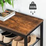 HOOBRO Shoe Bench, 3-Tier Shoe Rack, Industrial Shoe Organizer Storage Bench, 29.5 inches Entry Bench with Mesh Shelves, for Entryway, Living Room, Hallway, Easy Assembly, Rustic Brown BF75HX01 HOOBRO