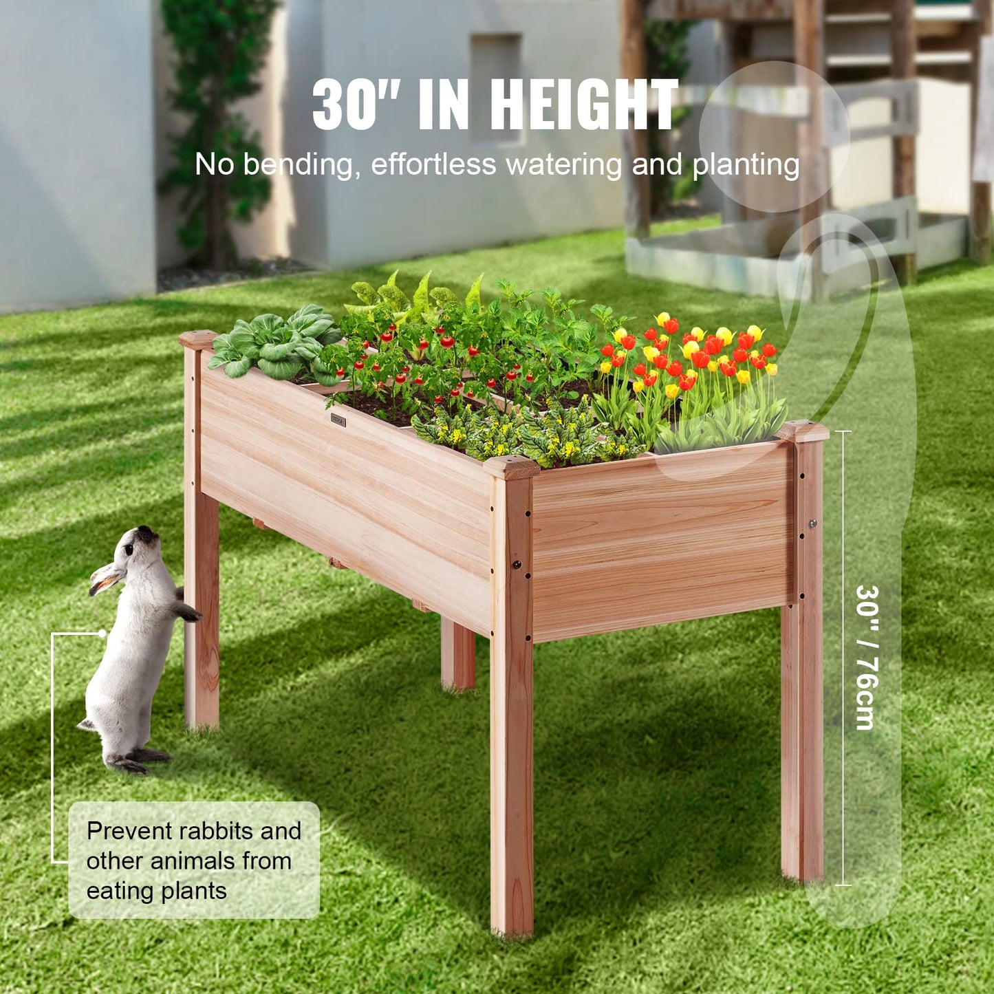 VEVOR Raised Garden Bed 48x24x30in with Sturdy Legs, High End Natural Fir Wood Planter Box Elevated Planting Stand for Backyard/Garden/Patio/Balcony w/Non -Woven Liner & 1 Set of Tool, 220lb Capacity