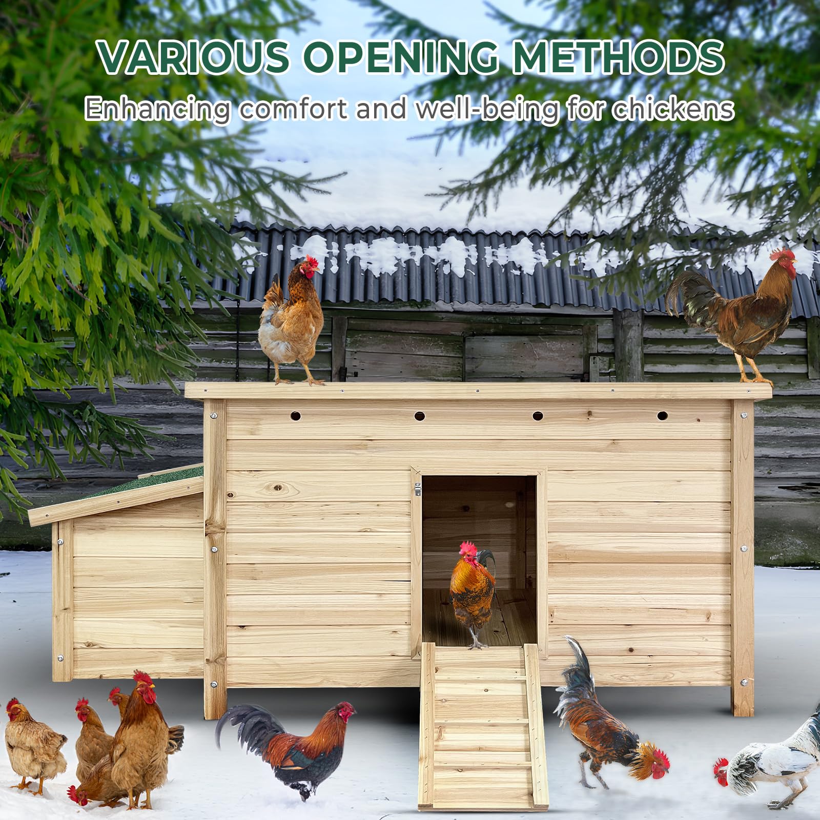 Lyromix Wooden Chicken Coop Hen House with 2 Chicken Nesting Box, Poultry Cage Rabbit Hutch for Outdoor Backyard - WoodArtSupply