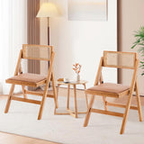 Awonde Wood Folding Chairs Set of 2 Mid Century Modern Accent Rattan Dining Chair for Kitchen Dining Room Living Room Patio Armless Foldable Chair Brown Awonde