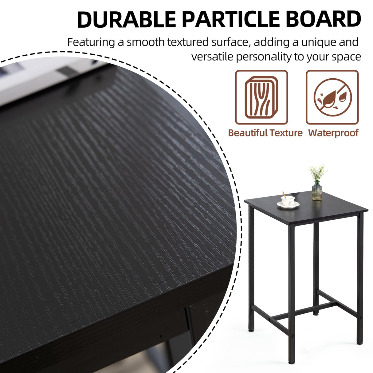 Finnhomy Rustic Black High Top Bar Table – 23.6" Square Cocktail Table for Small Spaces Finnhomy