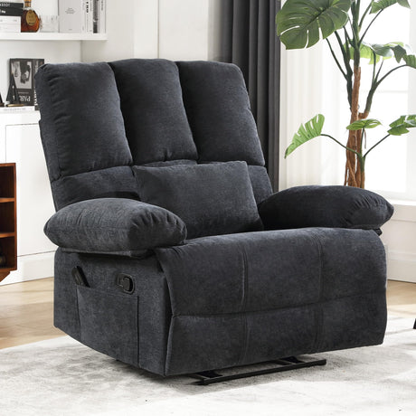 Oversized Recliner Chair 350 lb Weight Capacity, Plus Size 28 inch Large Wide Seat Manual Comfortable Fabric Recliner for Adults Living Room with Pockets Massage Heated Pillow (Modern, GREY-6008) HOMYEDAMIC
