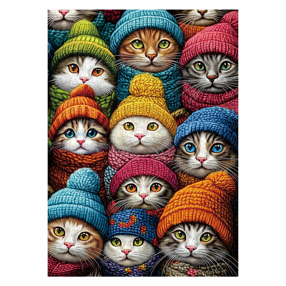 Winter Cat Puzzles for Adults 1000 Pieces, Funny Kitten Jigsaw Puzzles, Fantasy Hat Kitty Animal Puzzle as Home Decor PPuzzling