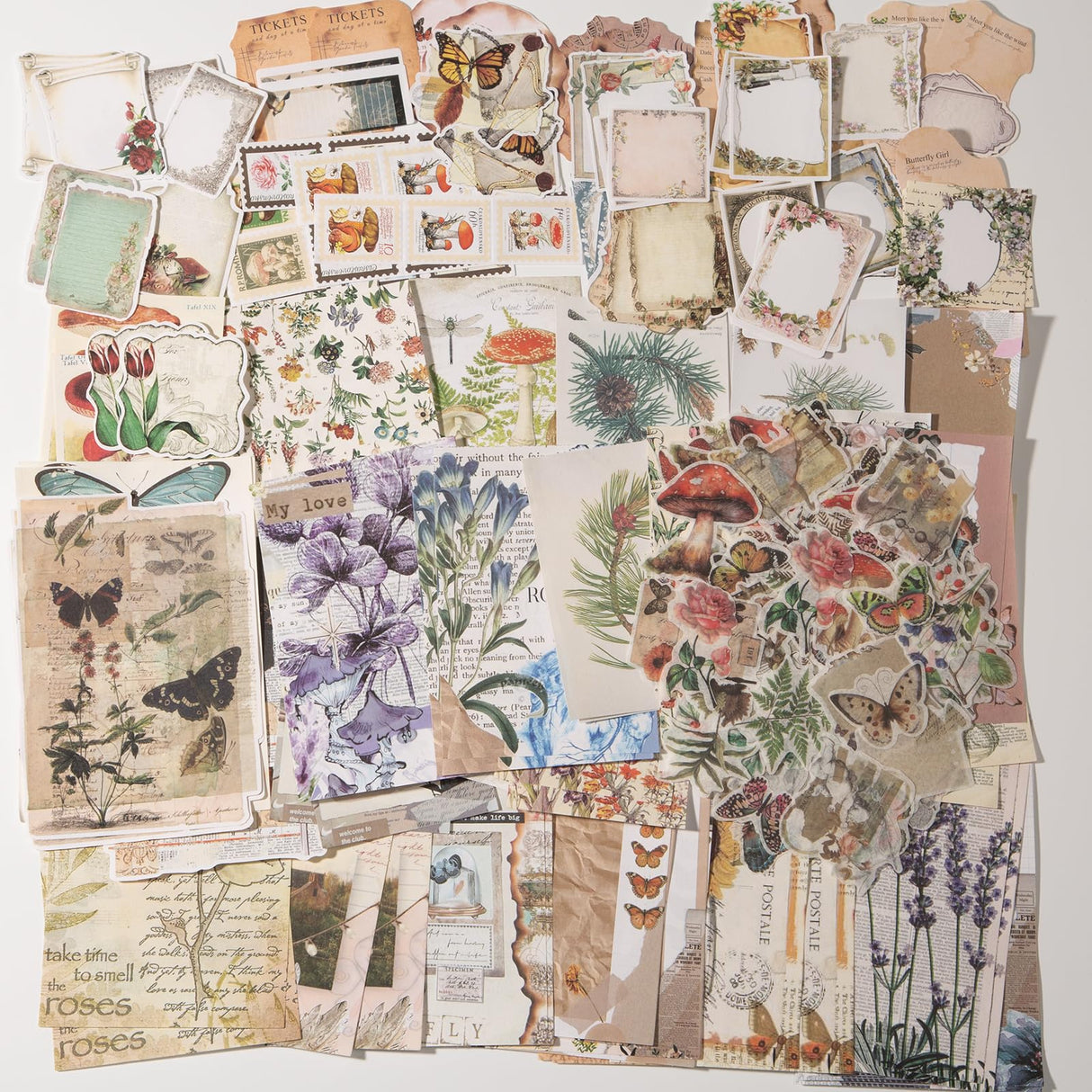 Luyoaozy 200Pcs Vintage Scrapbook Supplies Pack Kit for Junk Journal Bullet Aesthetic Paper Stickers Stuff Journaling Planners Diary Botanical Collage Luyoaozy