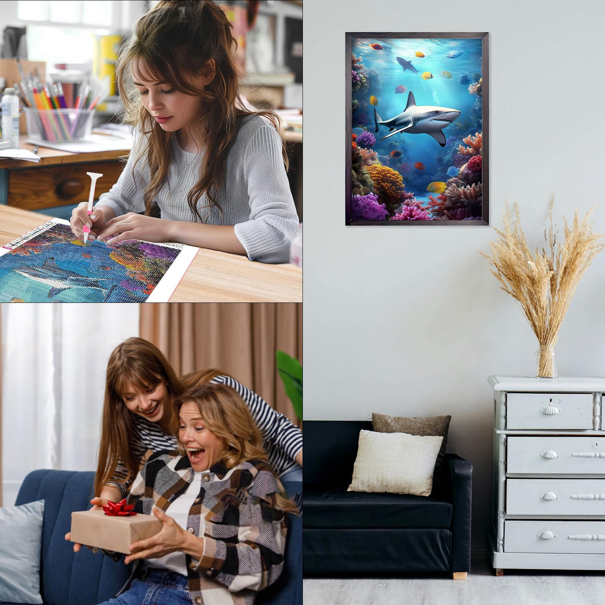 CEOVR Shark Diamond Art Kits for Adults, Ocean Life Diamond Painting Dots DIY Gem Art, Adult Crafts Kits Wall Decor for Home Office 12x16in CEOVR