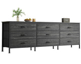 Huuger 9 Drawer Dresser, 63 Inch Dresser TV Stand for 55, 65, 70 Inch TV, Entertainment Center with Drawers, Large Long Fabric Dresser for Bedroom, Closet, Charcoal Black Wood Grain Print,8730D Huuger