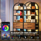 Tribesigns 4-Tier Bookshelf with 2 Drawers, Industrial Open Book Shelf Arched Bookcase, 70.8" Tall Storage Shelves Display Rack with LED Light and Metal Frame for Living Room, Home Office (1) Tribesigns