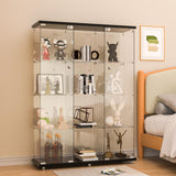 FANYUSHOW Glass Display Cabinet with 12 Shelves, 3 Columns and Lock, Extra Large DIY Curio Cabinets Quick-Install Style 5mm Tempered Glass Bookshelf for Living Room, Bedroom, Black FANYUSHOW