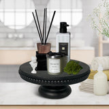 dwellington White Wash Display Wood Riser, 8.25¡± Shabby Chic Pedestal Tray Decor with Beads, Farmhouse Display Stands for Coffee Bar, Bathroom, Kitchen Island (Black) dwellington