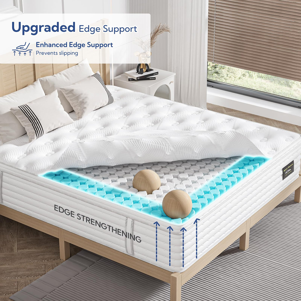 Queen Mattress, 12 Inch Queen Hybrid Mattress in a Box with Memory Foam and Individual Pocket Spring, Medium Firm for Pressure Relief and Motion Isolating, CertiPUR-US Certified UniPon