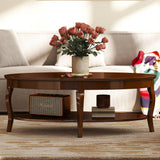 LZAREAL Coffee Table with Storage Oval Solid Wood Coffee Table Antique Farmhosue Living Room Table Rustic Center Table for Living Room Guest Room Reception Room Waiting Room, Brown Walnut Color LZAREAL