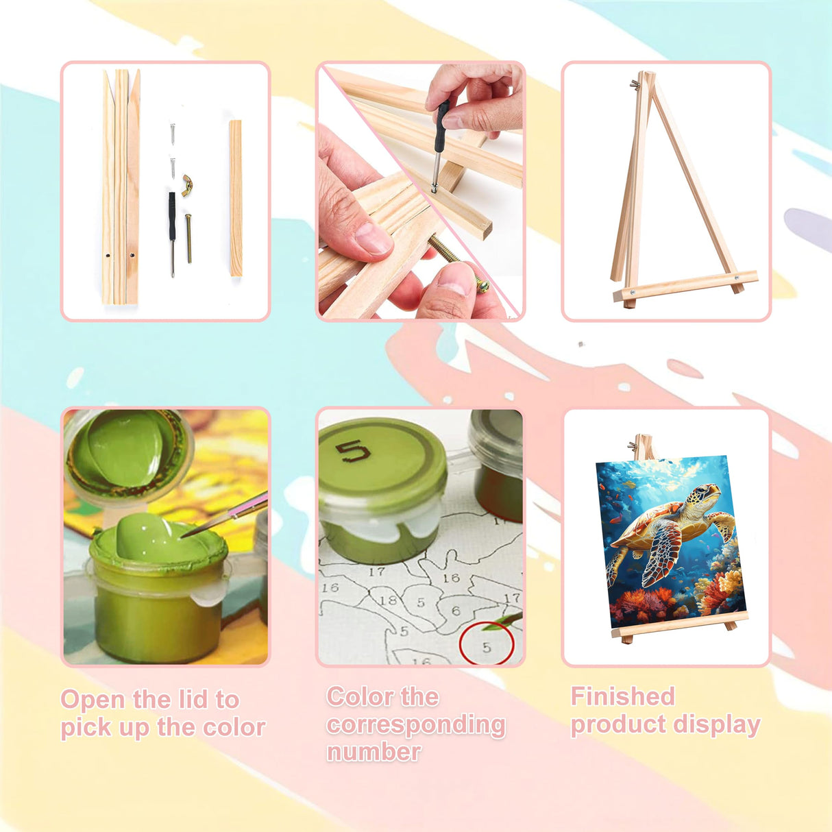 4 Pack Paint by Numbers for Adults with Framed Canvas - with Wooden Easel, Beach Paint by Number on Canvas, DIY Sea Turtle Acrylic Oil Painting Kits with Brushes for Home Wall Decor (8x12 inch) xackcme