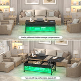 Aheaplus Black Lift-Top Coffee Table with LED Light, Power Outlets and Storage Shelf, 41.7"W x 19.69"L x 19.7"H Aheaplus