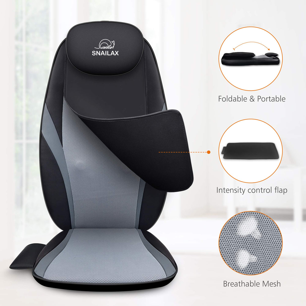 Snailax Shiatsu Back Massager with Heat Massage Chair Pad Kneading Back Massager for Pain Relief Deep Tissue Chair Massage Pad for Office Home, Gifts for Dad,Mom Snailax