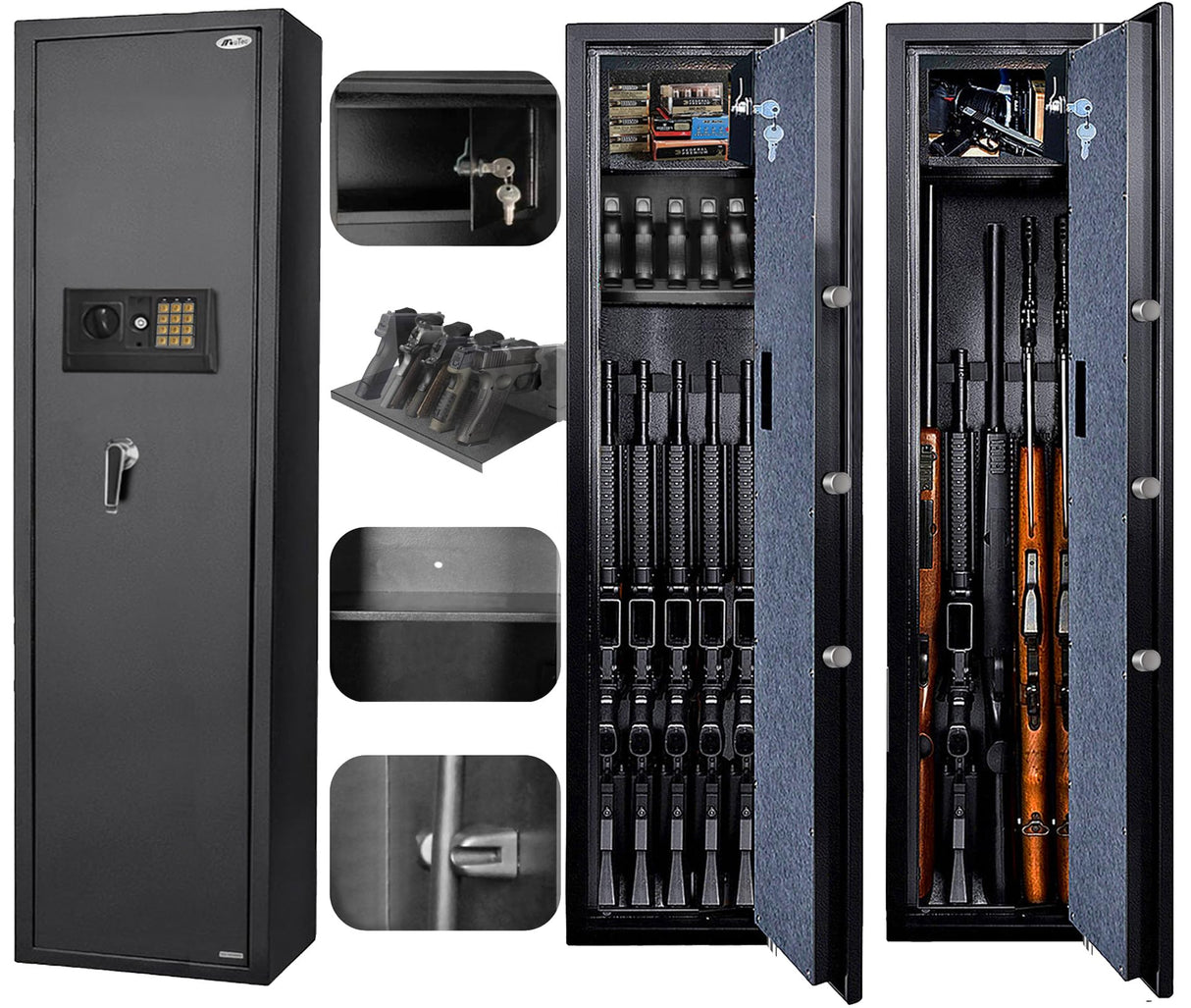 Large Rifle Safe, Long Gun Safe for Rifle Shotgun for Home, Quick Access 5-6 Gun Storage Cabinet with a Handgun Lock Box and a Removable Shelf, Silent Mode (Keyboard PIN Code) BBRKIN