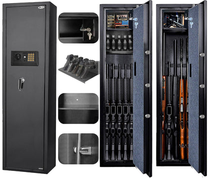 Large Rifle Safe, Long Gun Safe for Rifle Shotgun for Home, Quick Access 5-6 Gun Storage Cabinet with a Handgun Lock Box and a Removable Shelf, Silent Mode (Keyboard PIN Code) - WoodArtSupply