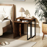 Giantex Nesting Coffee Table Set of 2, Rectangular Stackable Side Tables with Sturdy Metal Frames, Modern Nesting End Tables for Living Room, Bedroom, Rustic Brown Giantex