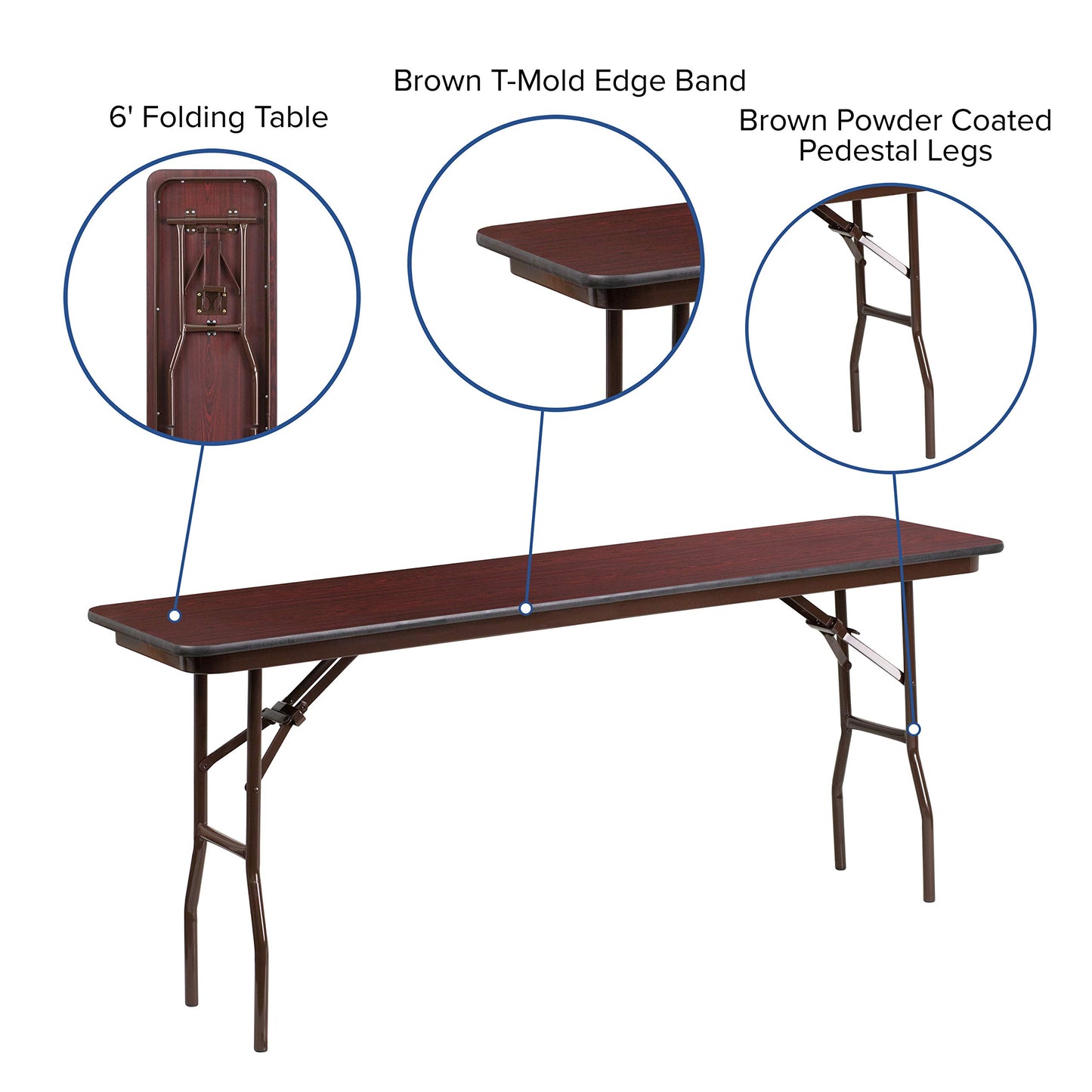 EMMA + OLIVER 6-Foot Mahogany Melamine Laminate Folding Training/Seminar Table - Event Table - WoodArtSupply