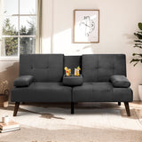 Meilocar Futon Sofa Bed Velvet, 60" Loveseat Futon Sofa Bed with Removable Armrests, Adjustable Recliner Guest Bed Daybed Sofa for Small Space with Cup Holders, 3 Angles, Black Meilocar