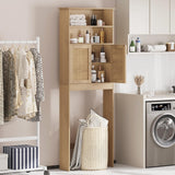 Reettic Tall Over The Toilet Storage with Two Doors, Floor Bathroom Space Saver with Inner Adjustable Shelf, Wooden Bathroom Cabinet Organizer Over Toilet, Natural BMGZ151M Reettic