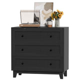 Boonatu Rattan & Wooden 3-Drawer Dresser for Bedroom, Short Chests of Drawers for Clothes Organizer, Durable Nightstand with Ample Storage, Farmhouse Boho Side Table for Hallway Boonatu