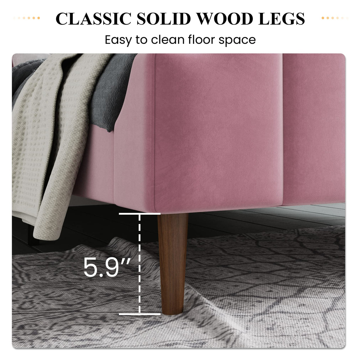 SHA CERLIN Upholstered Queen Size Bed Frame with Modern Curved Velvet Wingback Headboard, Heavy Duty Wood Platform Bed with Strong Wood Slat Support, No Box Spring Needed, Pink SHA CERLIN