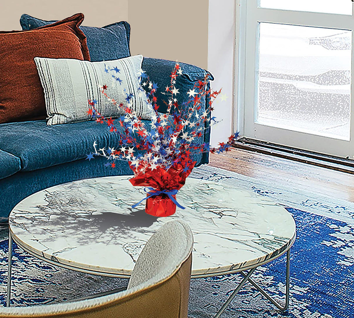 Beistle Patriotic Star Gleam ‘N Burst Centerpiece, 15” – Metallic USA 4th of July Table Decorations in Red White and Blue Beistle
