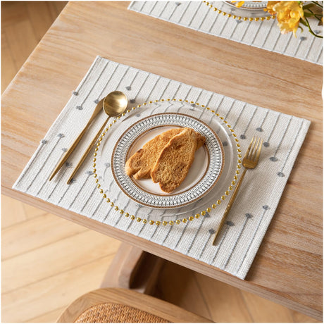 Placemats Set of 4 for Dining Table Décor, Woven Cloth Place Mats for Farmhouse Kitchen Tabletop, Handcrafted Machine Washable Cotton Table mats 13 x 19 Inch, Grey and Beige Caflife