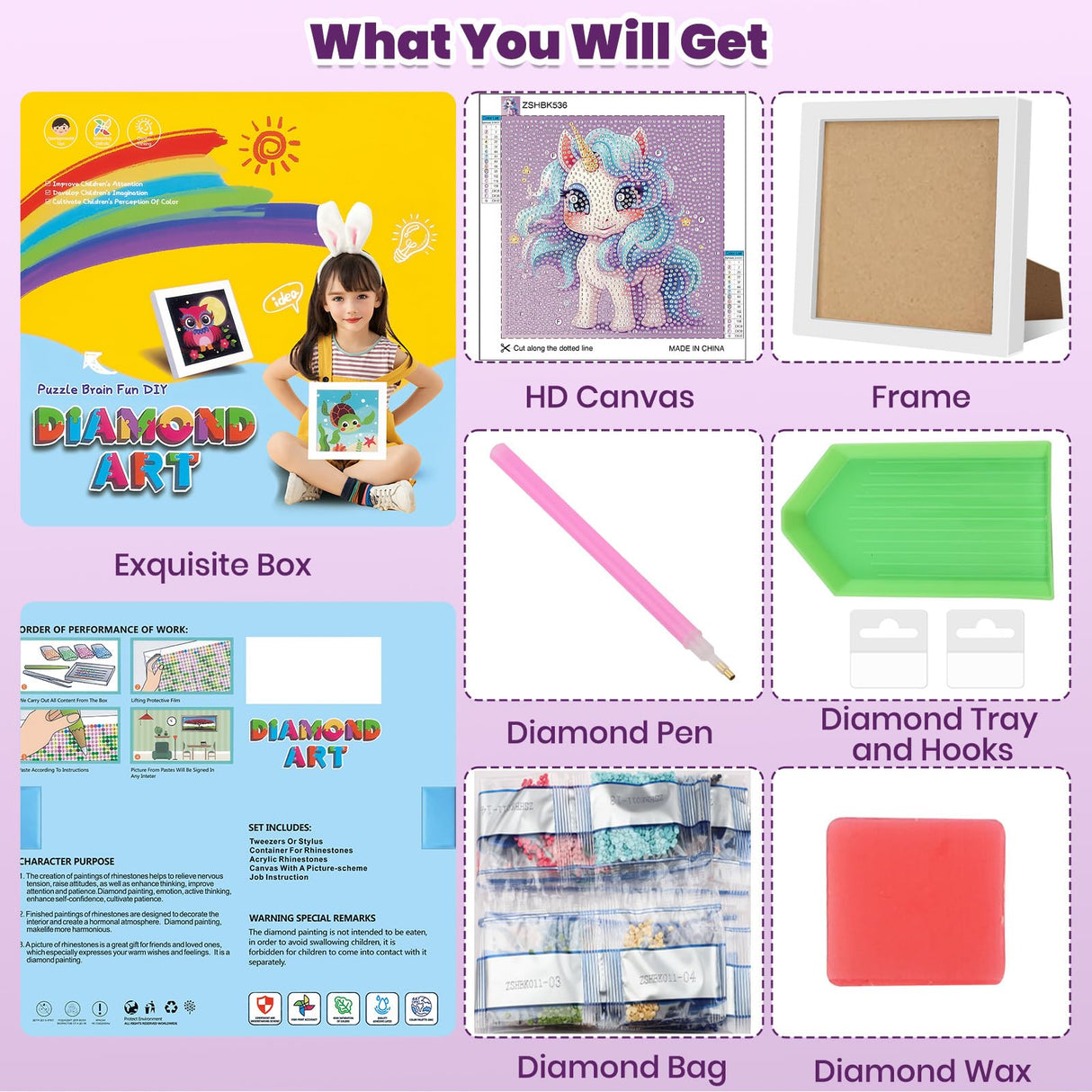 Genius maker Diamond Art Kits with Frame, 5D Diamond Art Kits, Unicorn Diamond Gem Art for Girls Boys, Diamond Dots Kits, Painting Arts and Crafts for Home Wall Decor(7x7inch) Genius maker