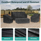 Mrrihand Patio Furniture Covers, 4 Piece Outdoor Furniture Cover Waterproof includ Ourdoor Sofa Cover, 2 Chair Covers, Coffee Table Cover with Windproof Buckle Strap and Adjustable Drawstring Mrrihand