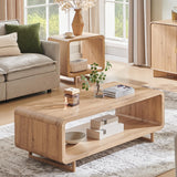 IFGET 48" Modern Coffee Table, 2-Tier Minimalist Center Table with Storage Shelf, Curved Profile Design, Wooden Rectangular Living Room Table w/Wood Thick Design for Living Room, Office, Natural Oak IFGET